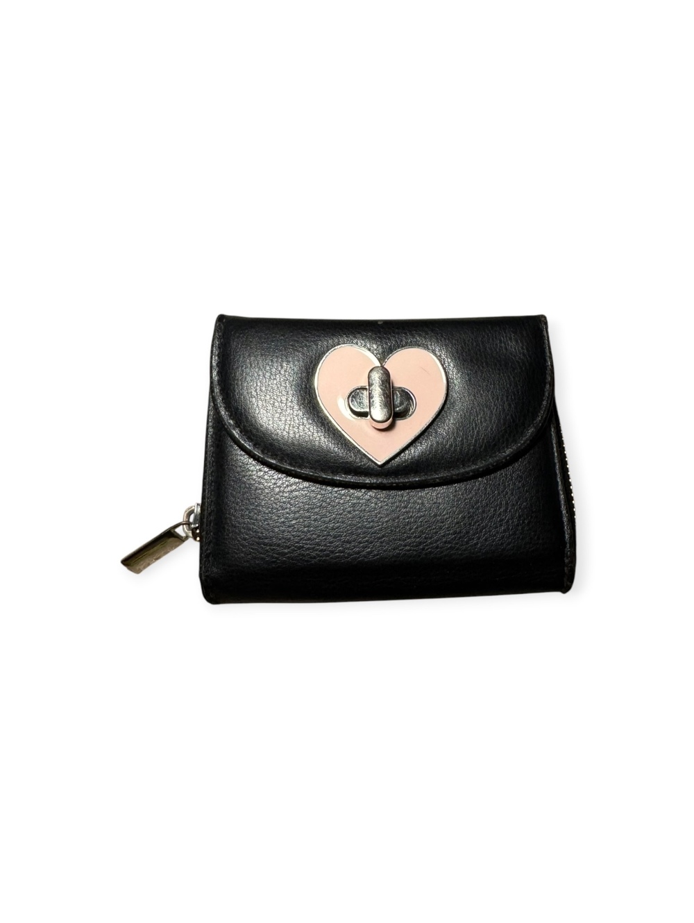 No Boundaries Faux Leather Pink Black Latch Turn Heart Lock Wallet Cards Cash GC